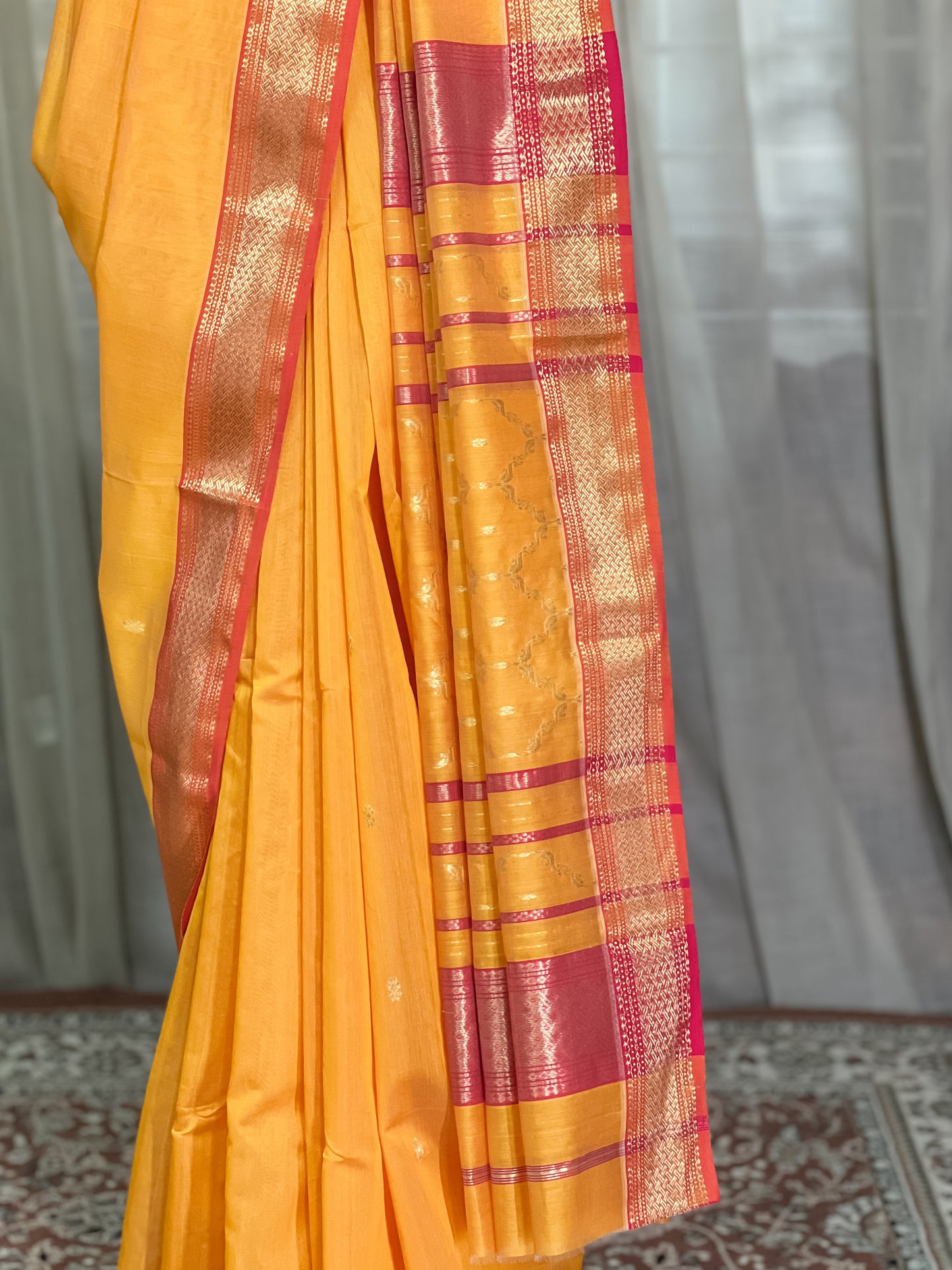 Yellow Maheshwari Silk Cotton Saree