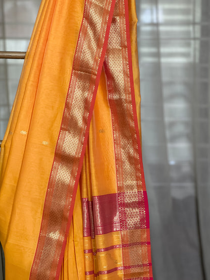 Yellow Maheshwari Silk Cotton Saree