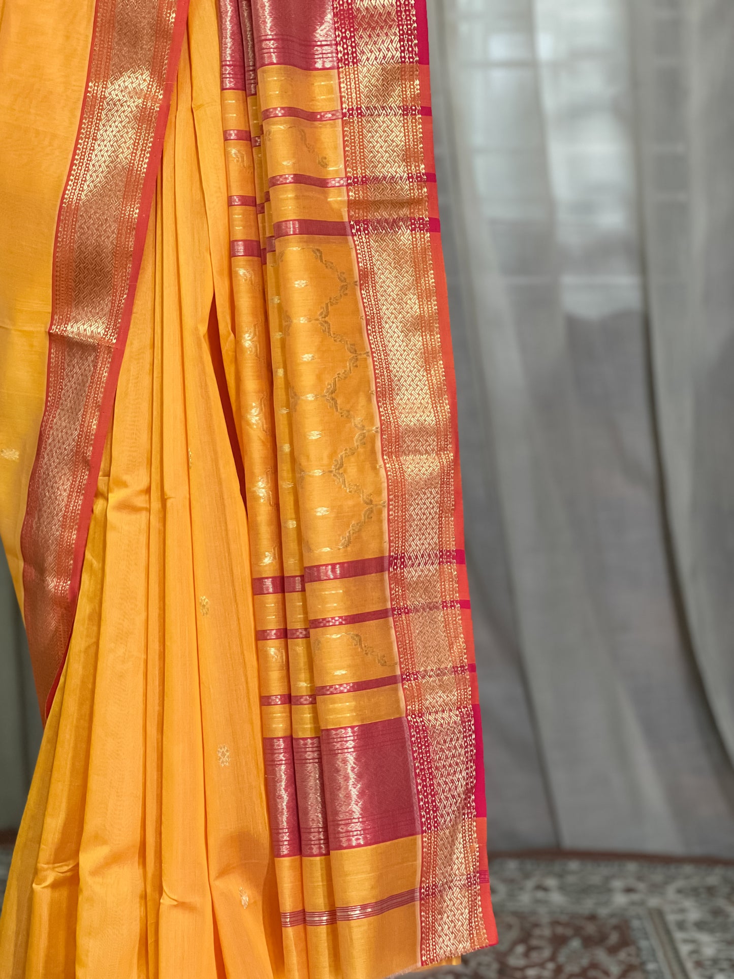 Yellow Maheshwari Silk Cotton Saree