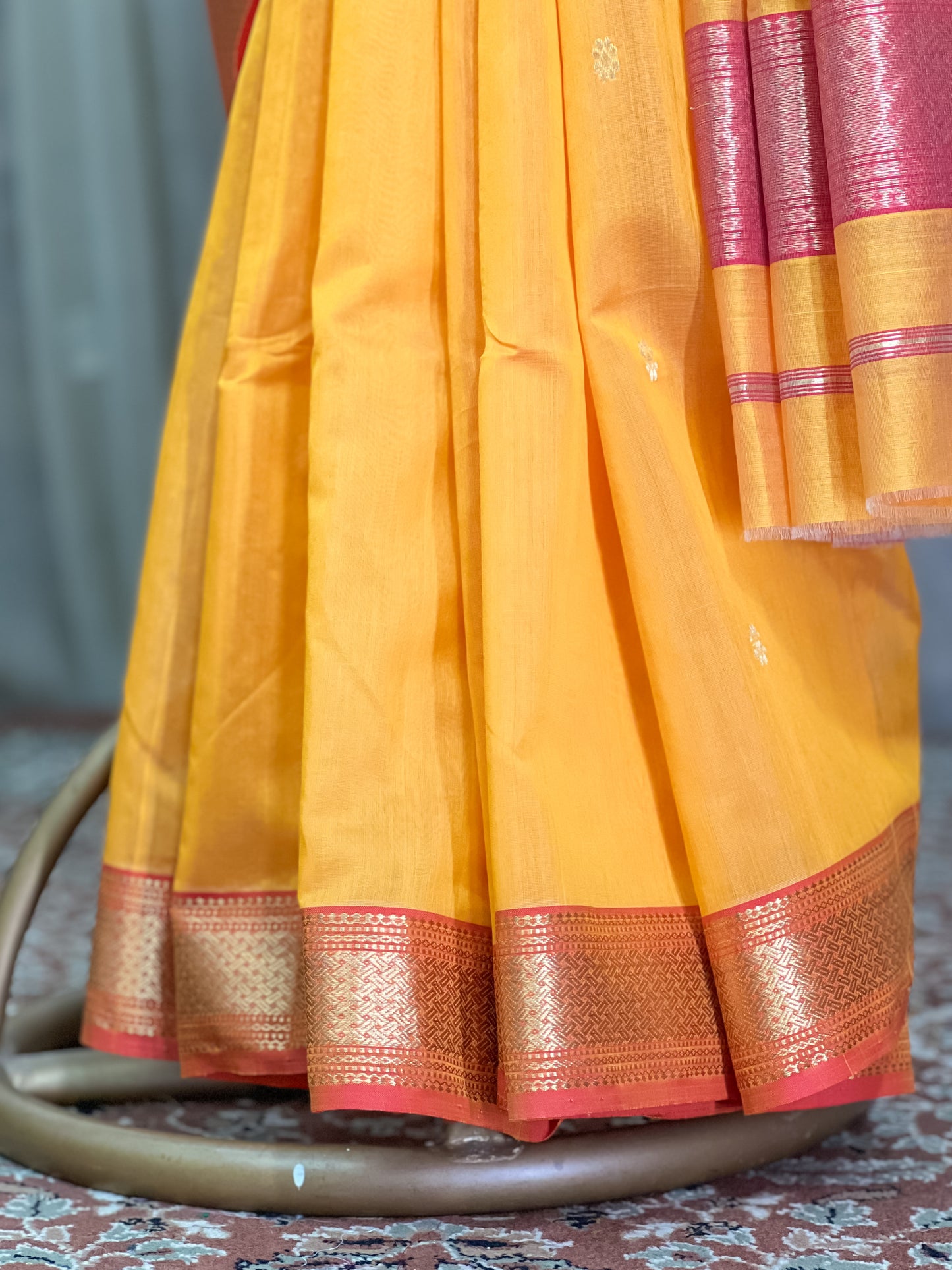 Yellow Maheshwari Silk Cotton Saree