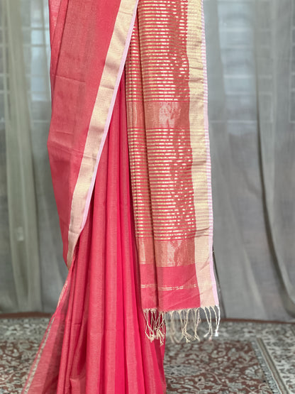 Pink Maheshwari Tissue Silk Cotton Saree