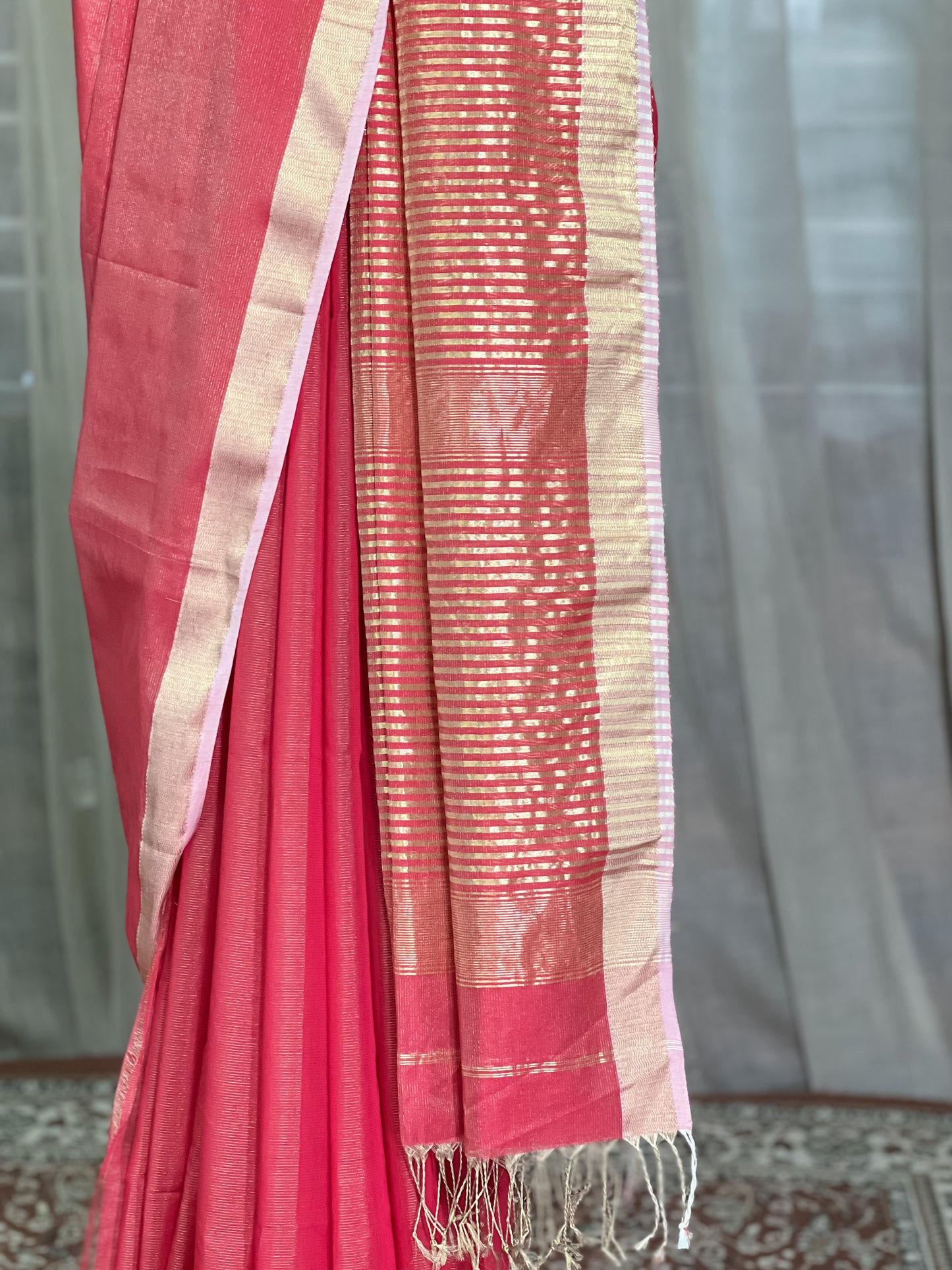 Pink Maheshwari Tissue Silk Cotton Saree