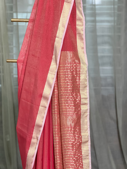 Pink Maheshwari Tissue Silk Cotton Saree