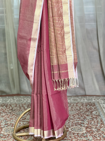 Magenta Maheshwari Tissue Silk Cotton Saree