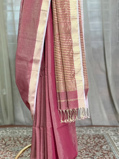 Magenta Maheshwari Tissue Silk Cotton Saree