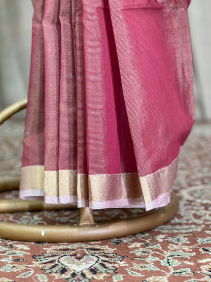 Magenta Maheshwari Tissue Silk Cotton Saree