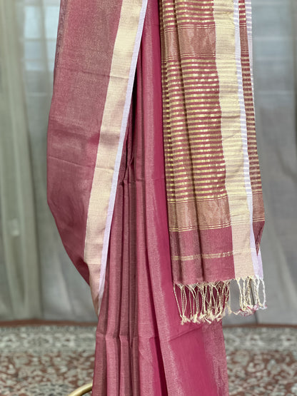 Magenta Maheshwari Tissue Silk Cotton Saree