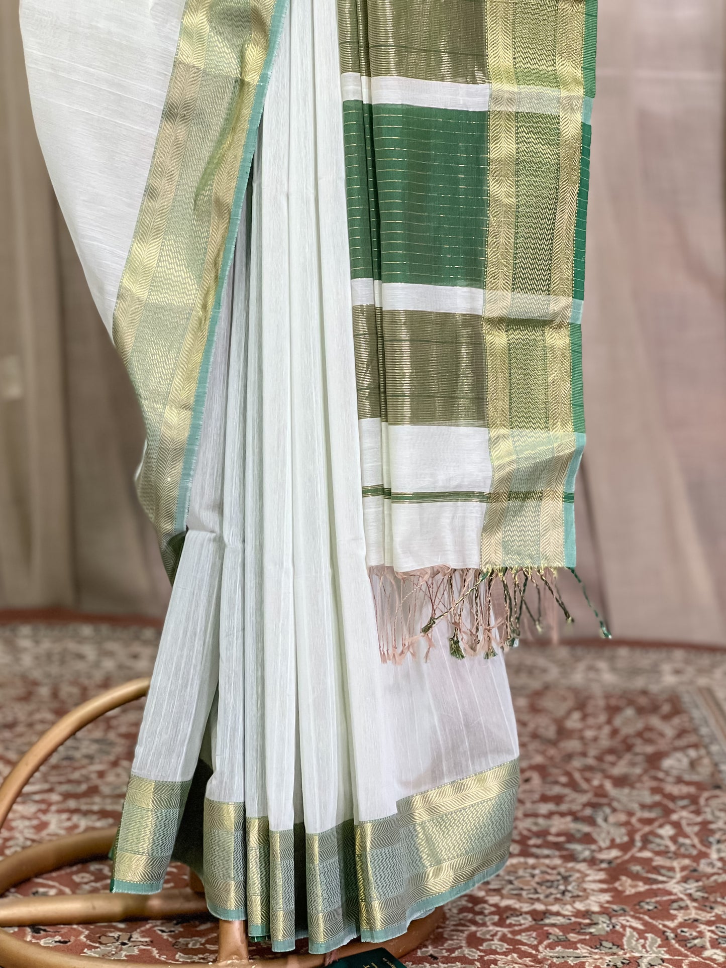 Mint Green Maheshwari Silk Cotton Saree