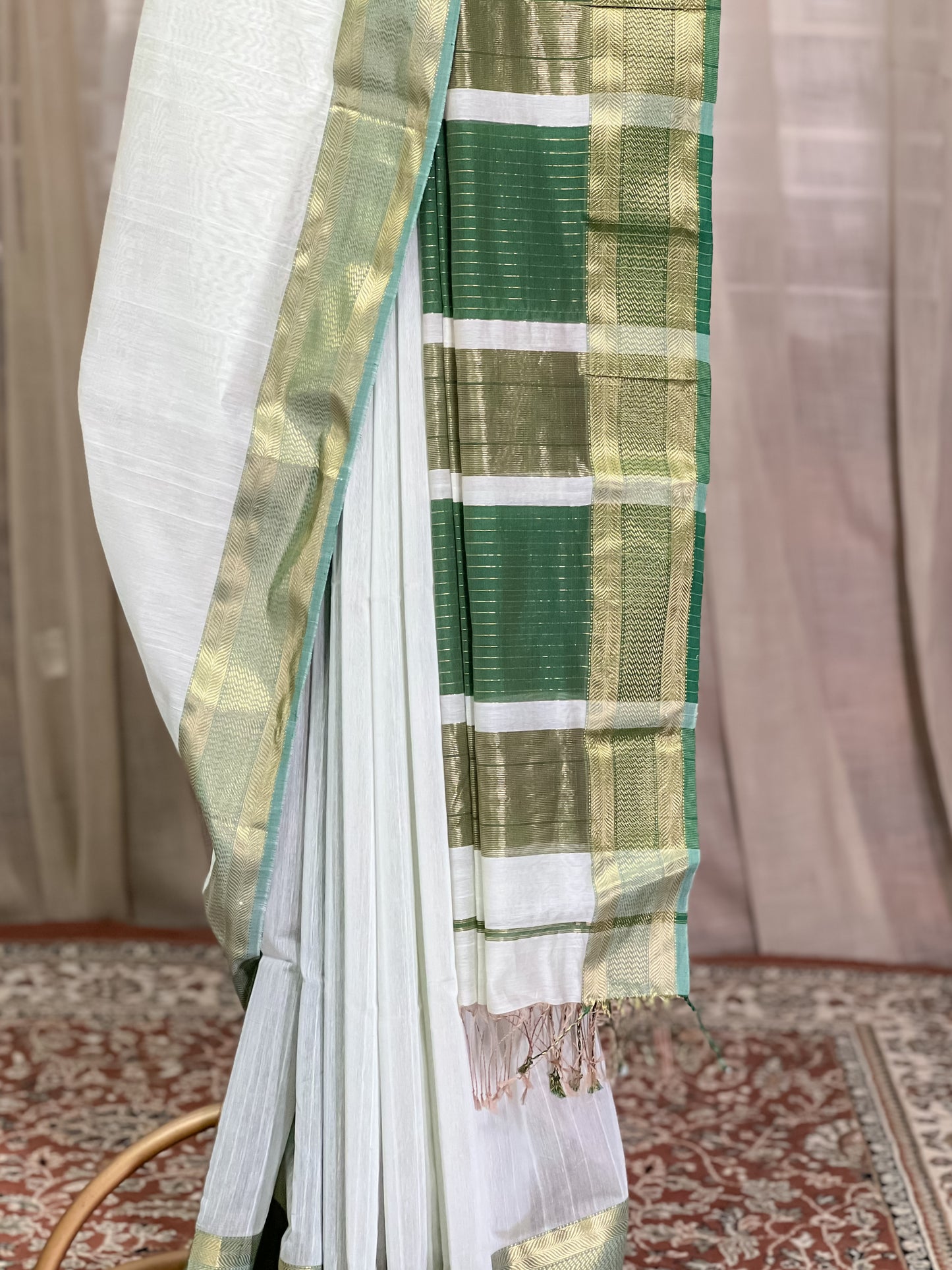 Mint Green Maheshwari Silk Cotton Saree