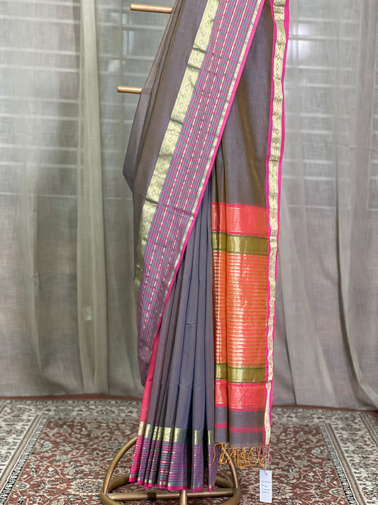 Brown Maheshwari Silk Cotton Saree