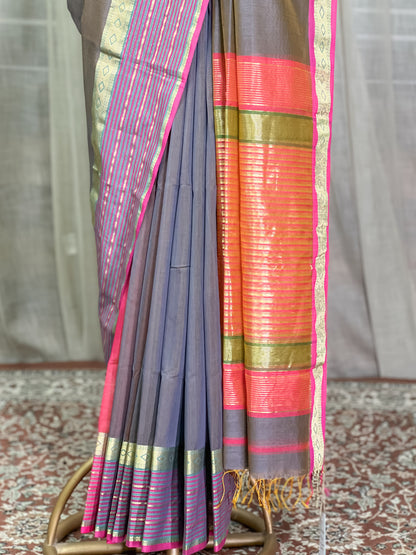 Brown Maheshwari Silk Cotton Saree