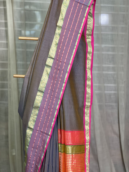 Brown Maheshwari Silk Cotton Saree