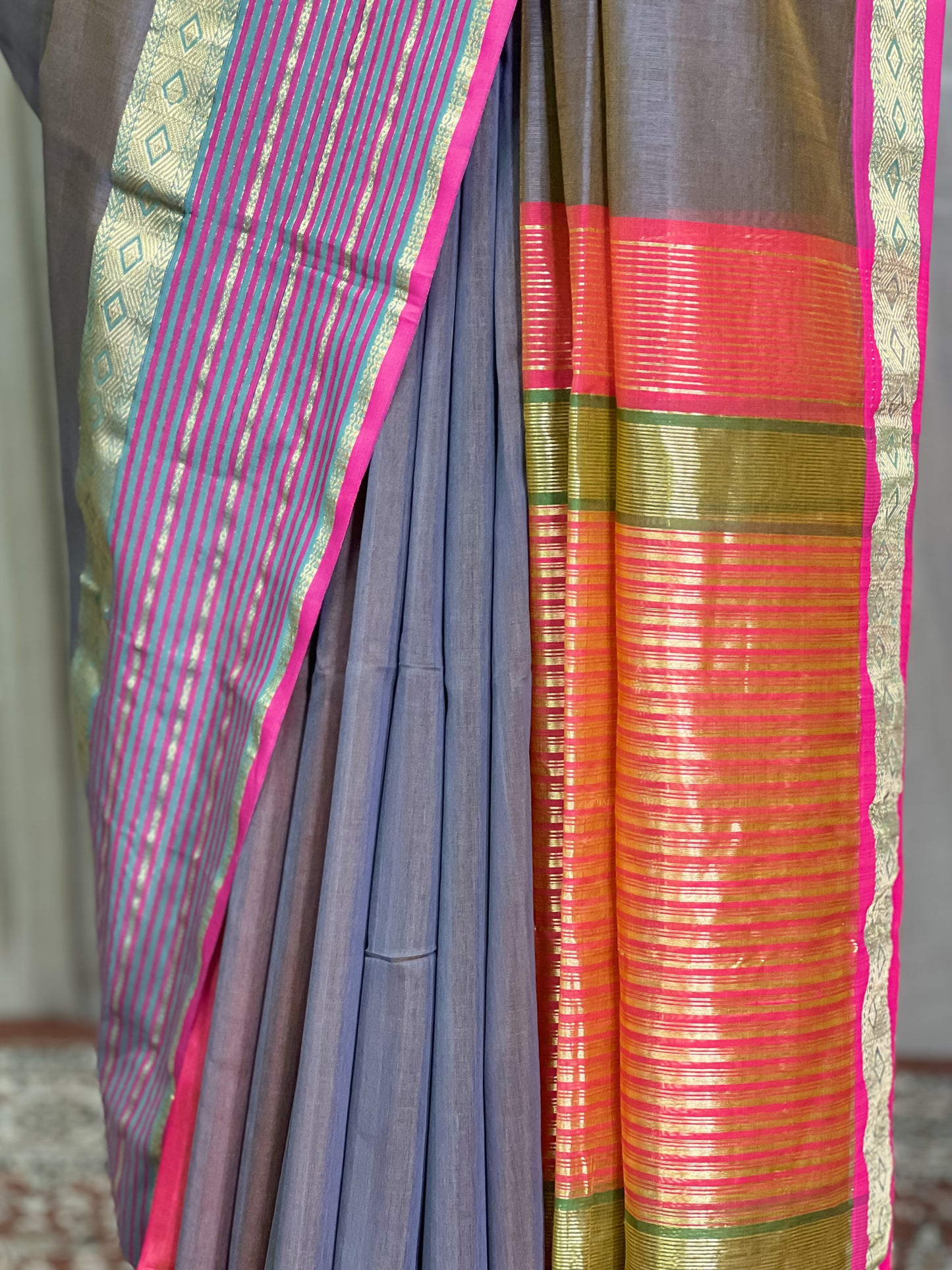 Brown Maheshwari Silk Cotton Saree