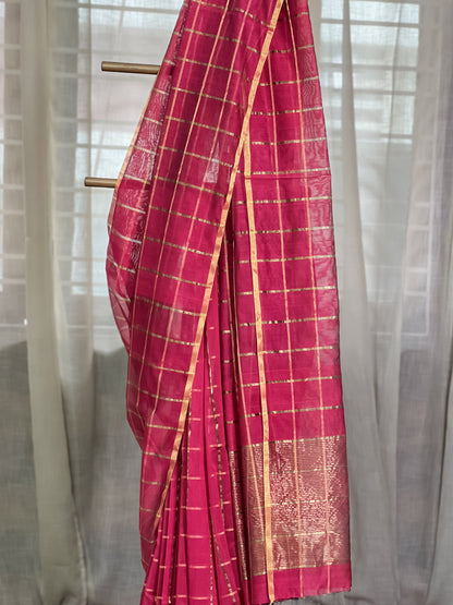 Red Maheshwari Silk Cotton Saree