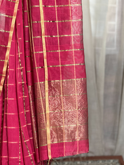 Red Maheshwari Silk Cotton Saree