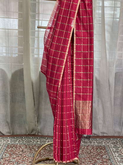 Maroon Maheshwari Silk Cotton Saree