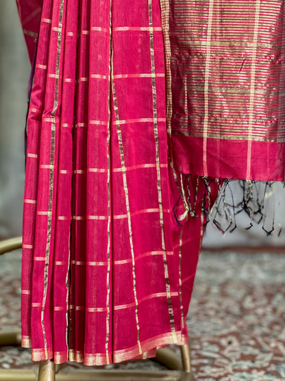 Maroon Maheshwari Silk Cotton Saree