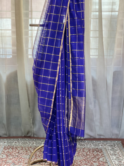 Blue Maheshwari Silk Cotton Saree