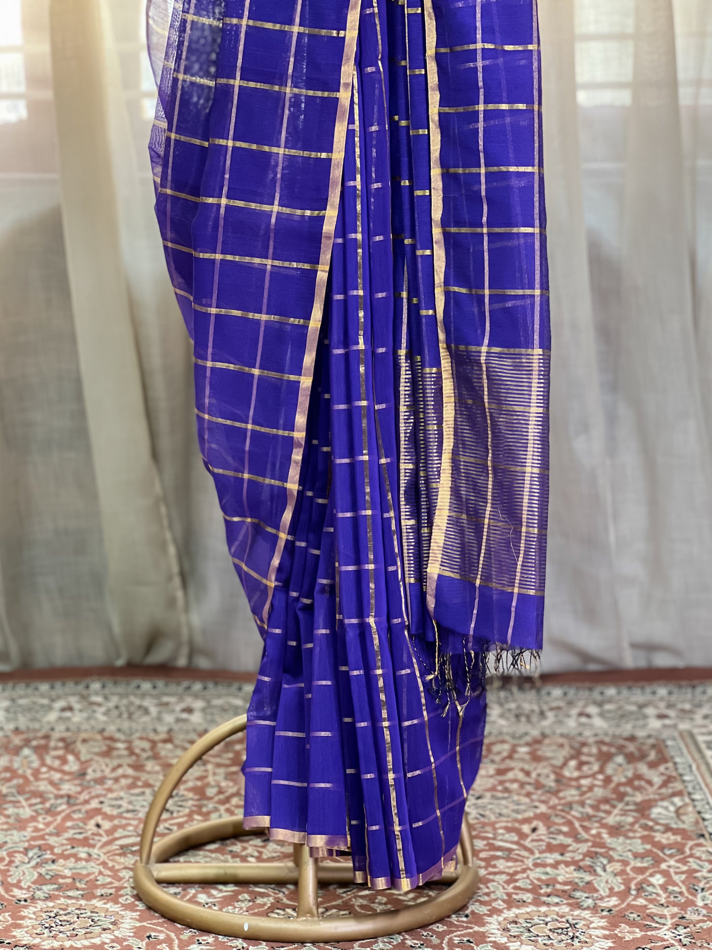 Blue Maheshwari Silk Cotton Saree