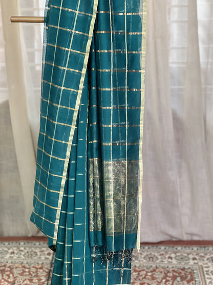 Green Maheshwari Silk Cotton Saree