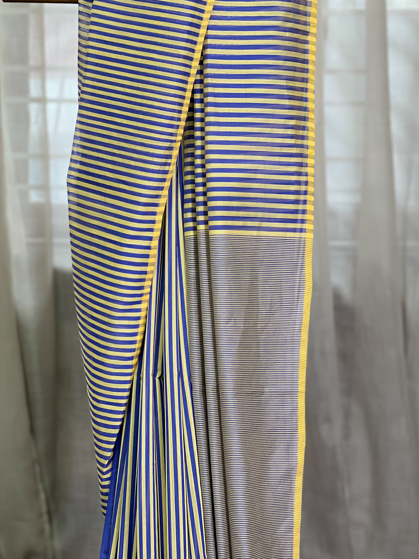 Yellow and Blue Maheshwari Silk Cotton Saree