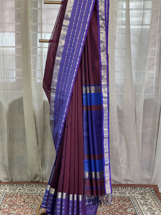 Magenta Maheshwari Silk Cotton Saree