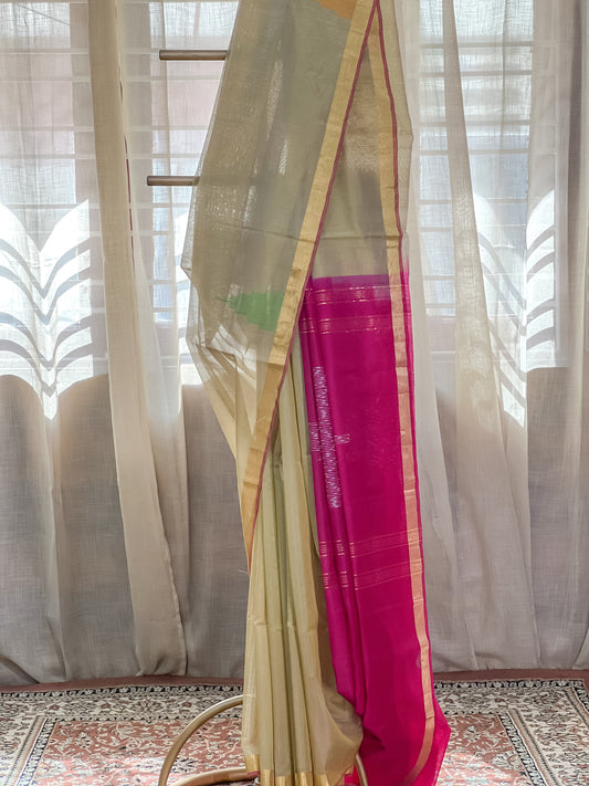 Beige Pink Kanchi Cotton Silk Saree