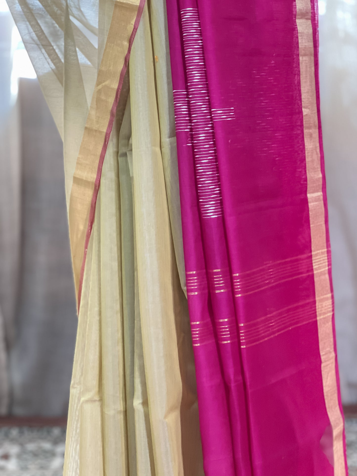 Beige Pink Kanchi Cotton Silk Saree