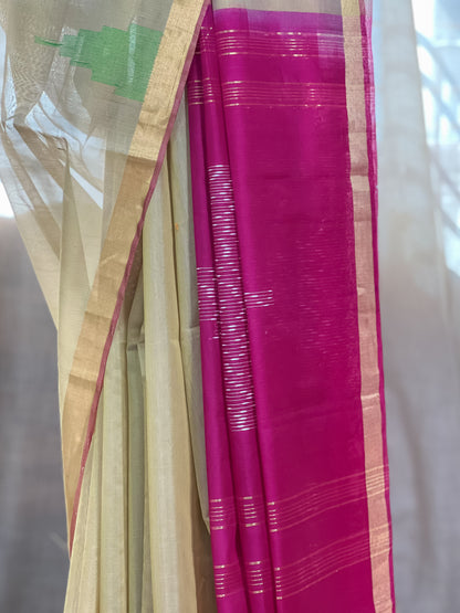 Beige Pink Kanchi Cotton Silk Saree