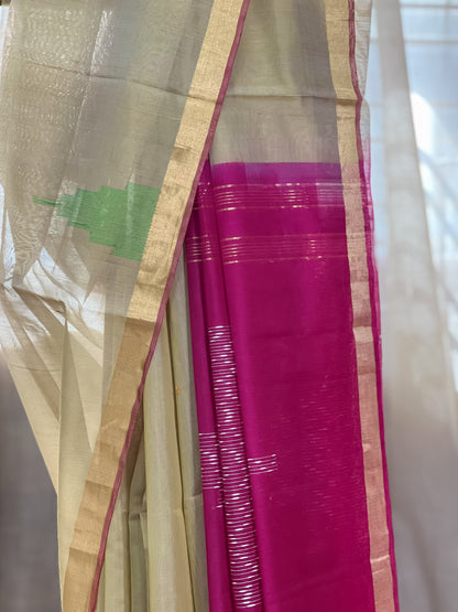 Beige Pink Kanchi Cotton Silk Saree