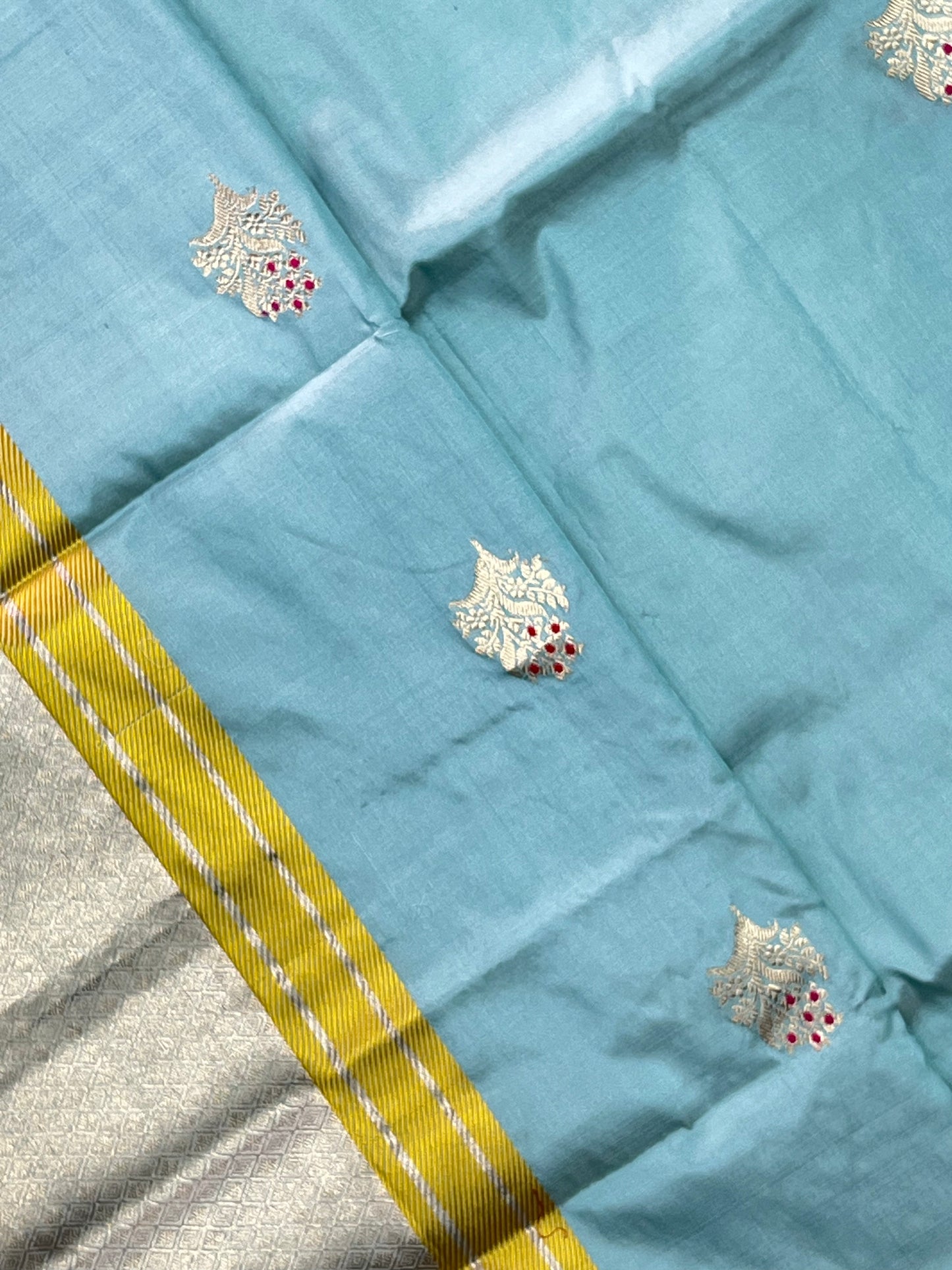 Aqua Blue Banarasi katan Silk Saree