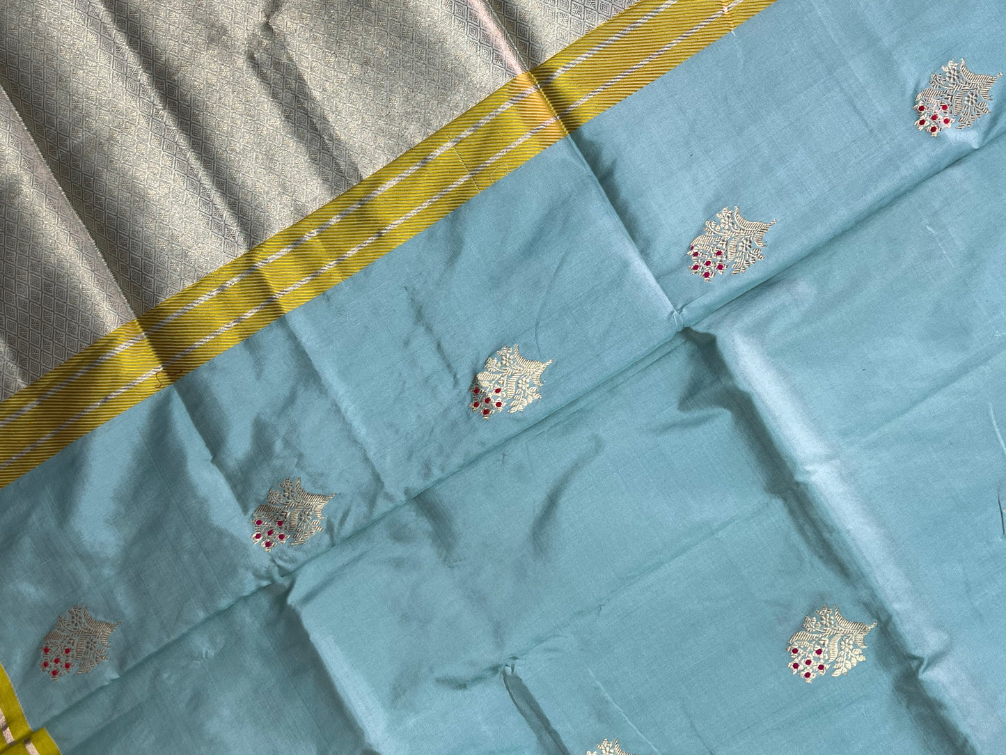 Aqua Blue Banarasi katan Silk Saree