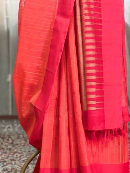 Orange Kanchi Cotton Saree