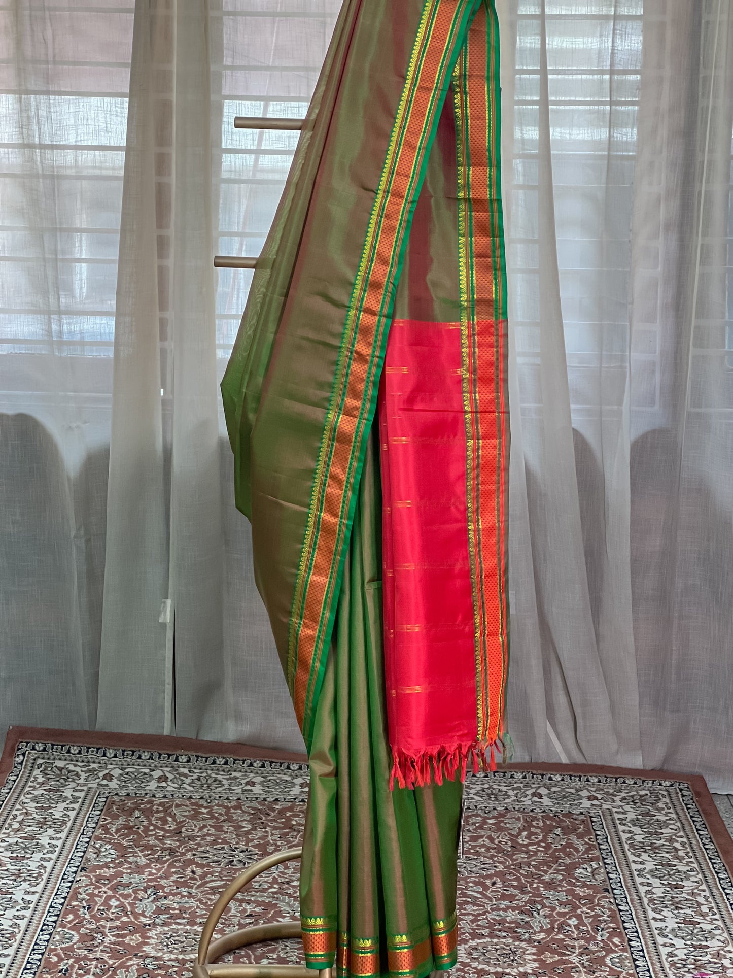 Olive Green Kanjivaram Silk Saree