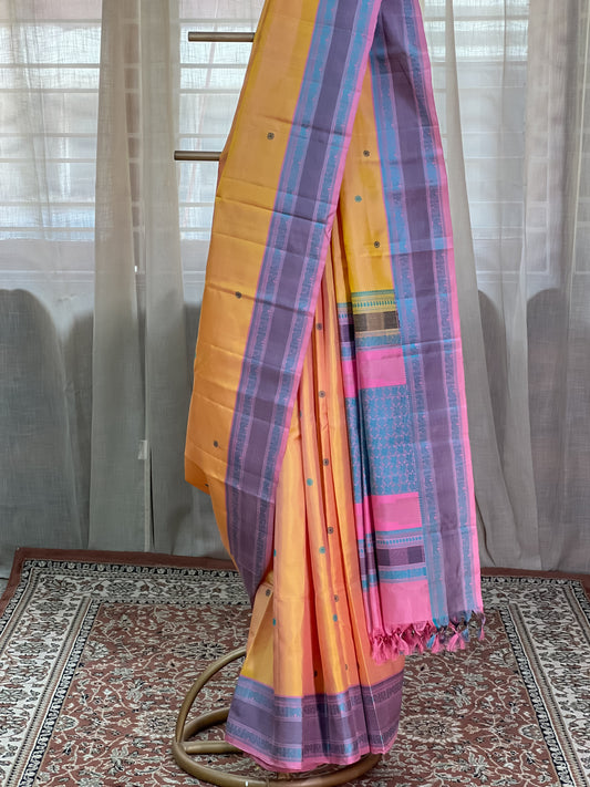 Yellow Dual Shade Kanjivaram Silk Saree