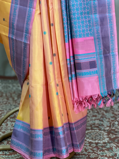 Yellow Dual Shade Kanjivaram Silk Saree