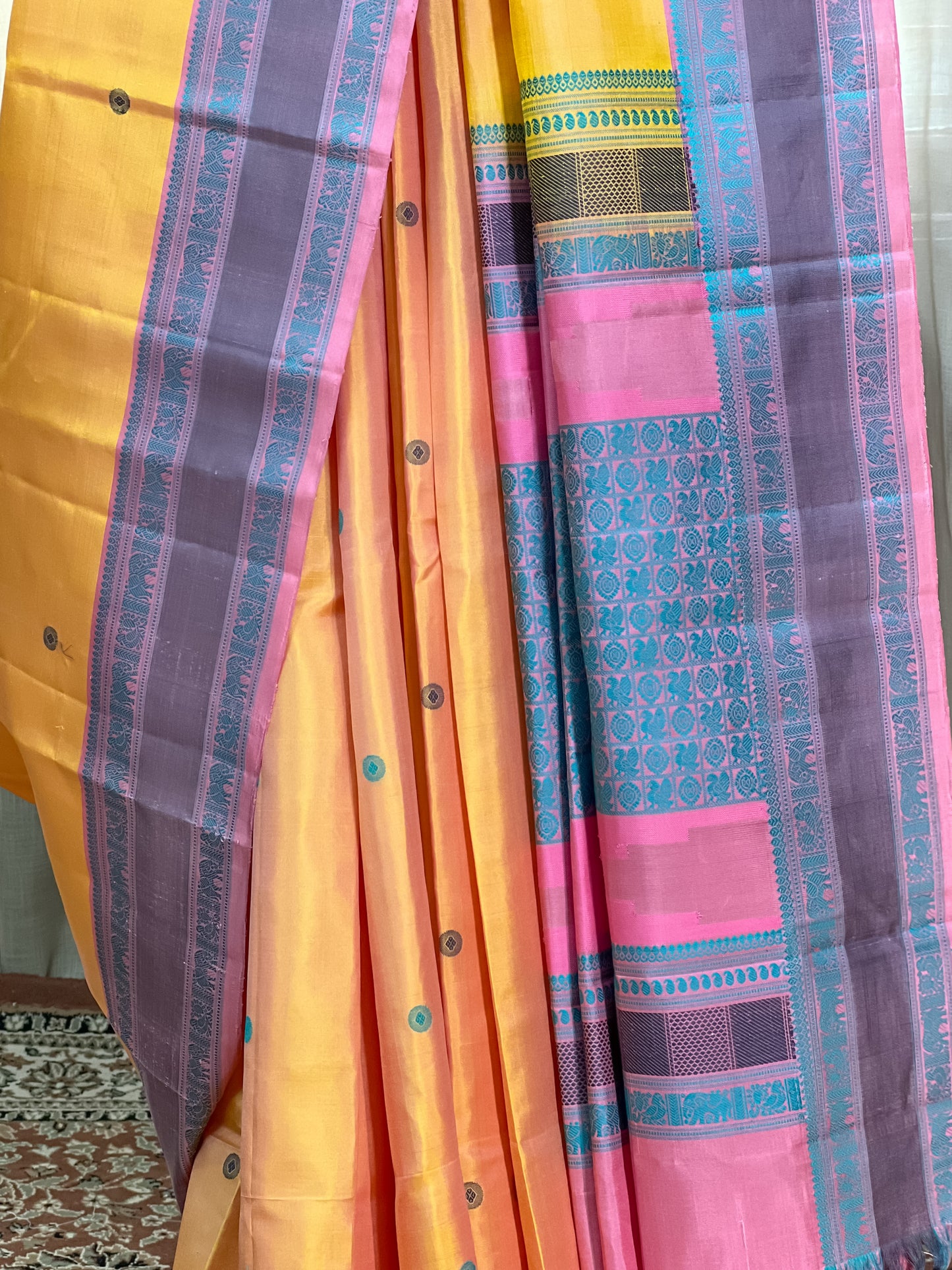 Yellow Dual Shade Kanjivaram Silk Saree