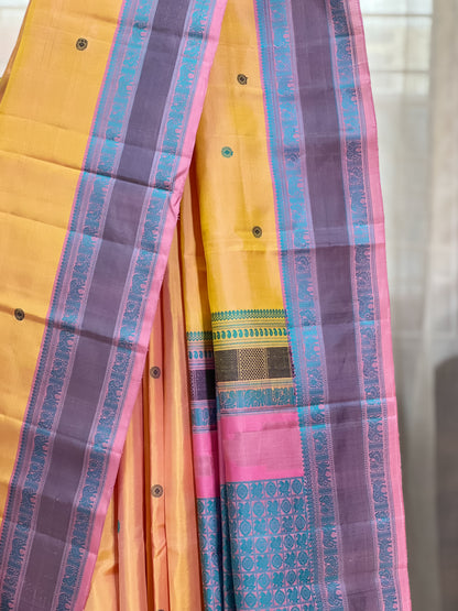 Yellow Dual Shade Kanjivaram Silk Saree