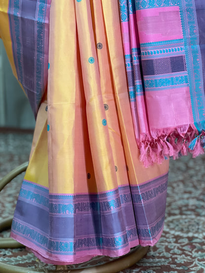 Yellow Dual Shade Kanjivaram Silk Saree