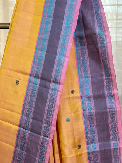 Yellow Dual Shade Kanjivaram Silk Saree