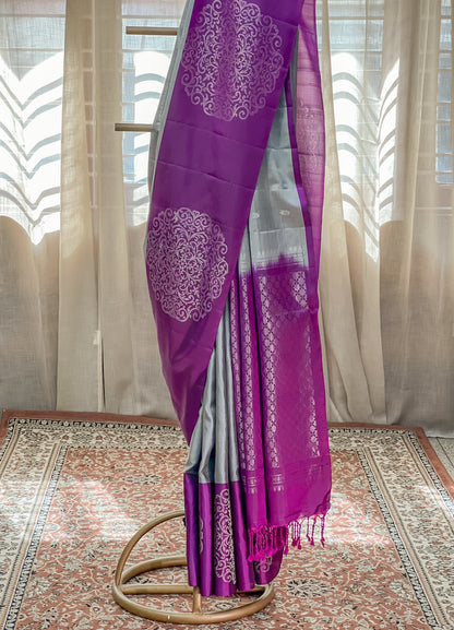 Grey kanjivaram Silk Saree