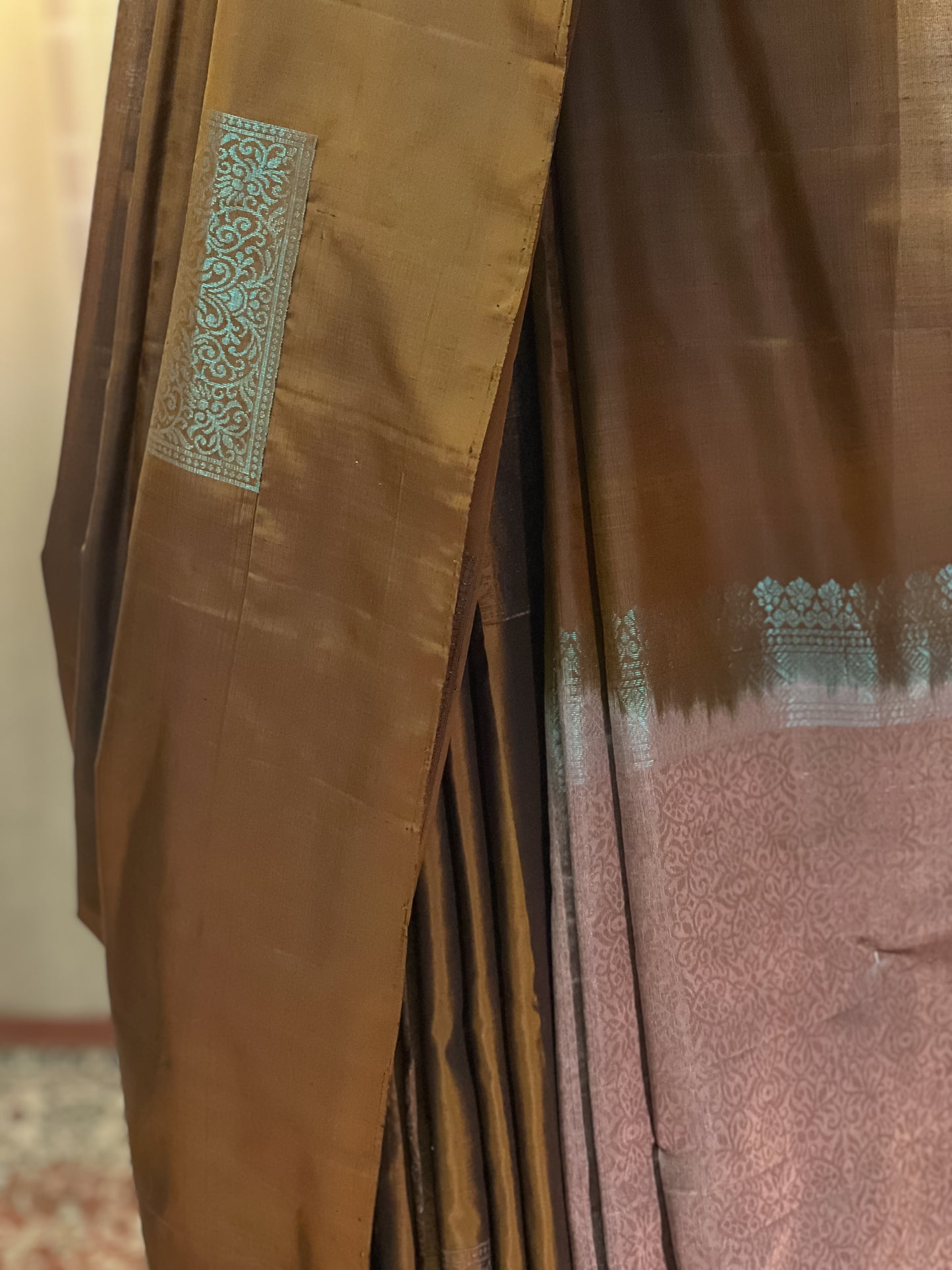 Golden Brown Kanjivaram Silk Saree