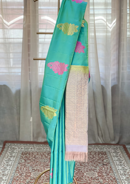 Aqua Green Kanjivaram Silk Saree