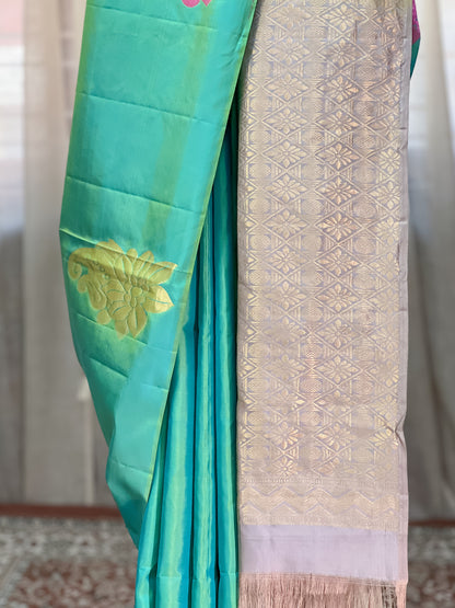 Aqua Green Kanjivaram Silk Saree