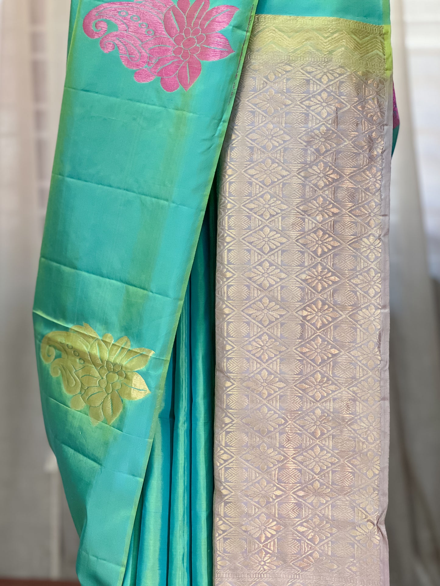 Aqua Green Kanjivaram Silk Saree