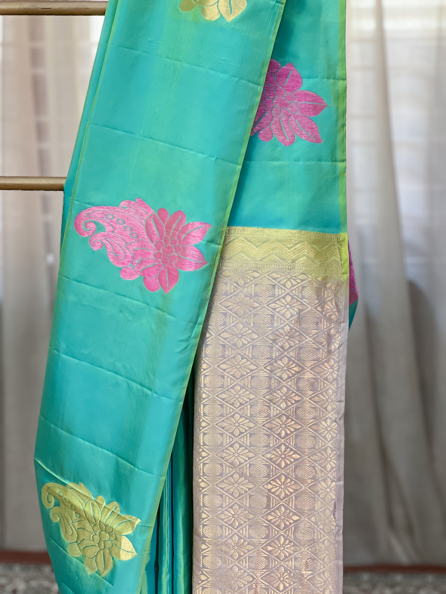 Aqua Green Kanjivaram Silk Saree