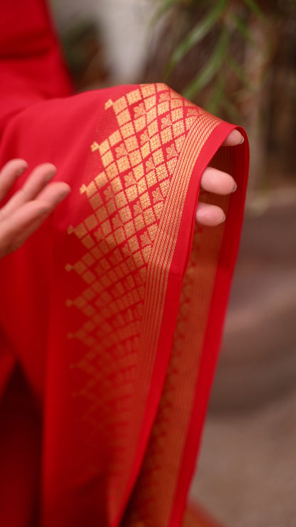 Red Mysore Crepe Silk Saree