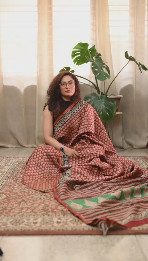 Red Tissue Plain Maheshwari Saree