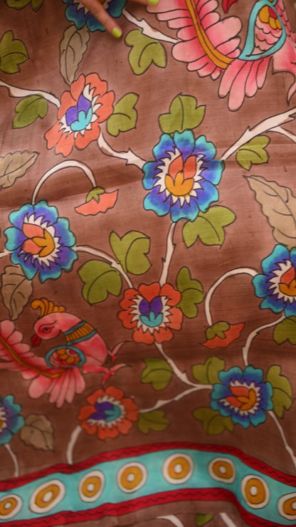 Brown Printed Pure Silk Saree