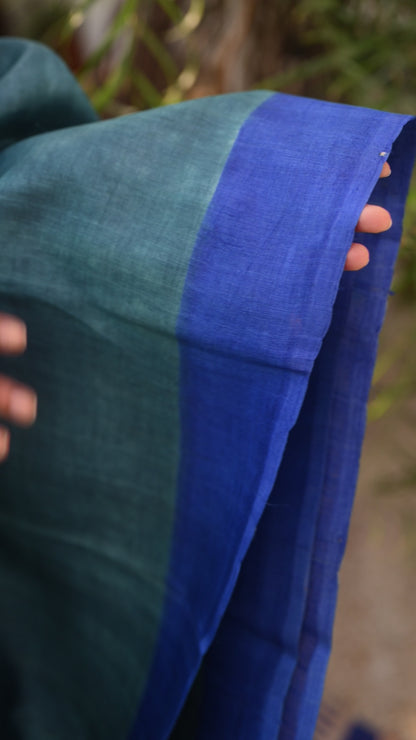 Blue Printed Tussar Silk Saree